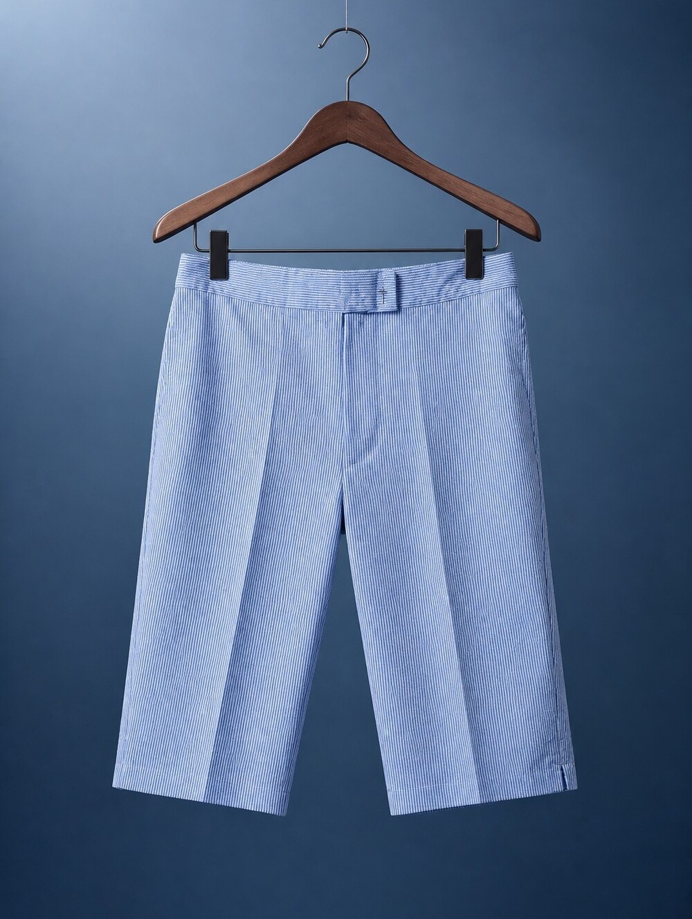 Rafaella Blue and White Seersucker Striped Cropped Pants